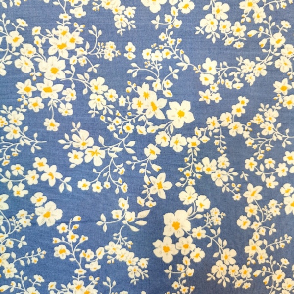 Floral Cotton Poplin - White Blooms on Blue